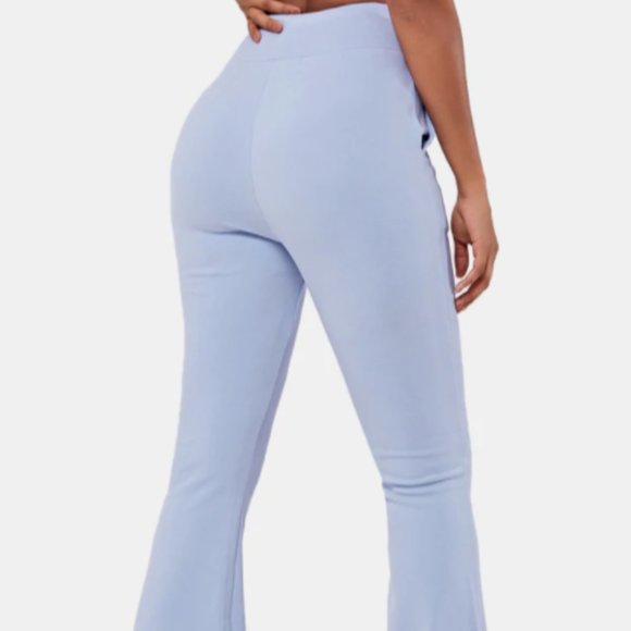 HALARA Light Baby Blue High Waisted Drawstring Side Pocket Plain Flare Pants - Picture 2 of 9